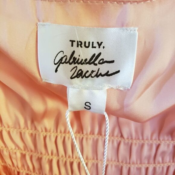 Truly Pink Satin Lined Cami Style Tank Tie Shoulder Smocked Back Size Small - Picture 3 of 8